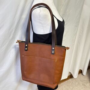PORTLAND LEATHER GOODS Almost Perfect Tan Zip Leather Tote Shoulder Bag Designer